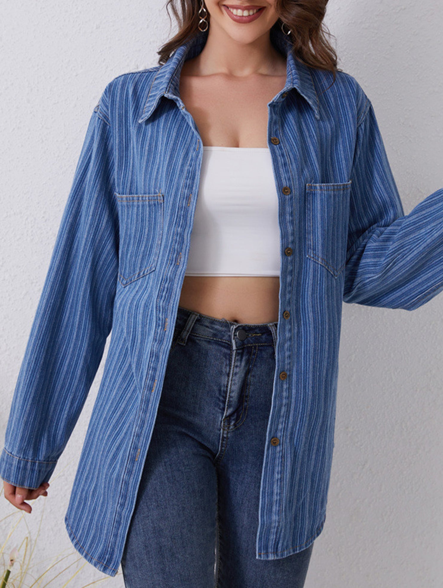 Versatile loose denim shirt
