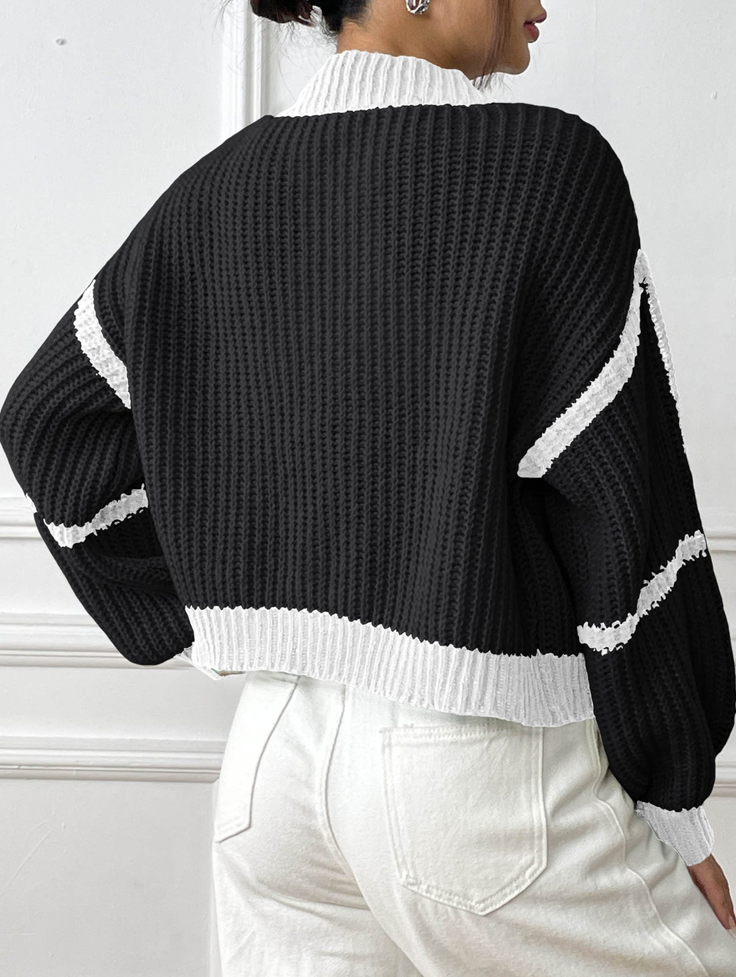 Casual loose jacket contrast color cardigan