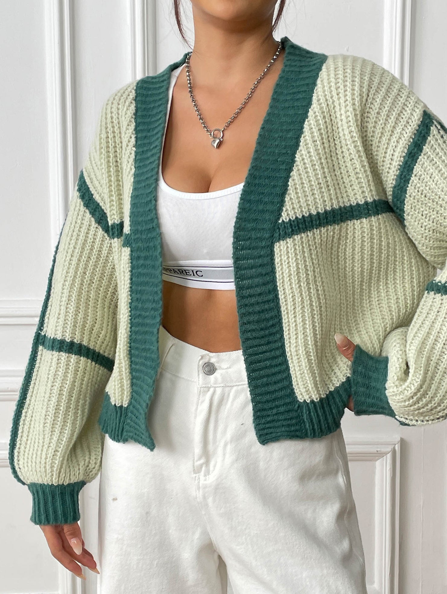 Casual loose jacket contrast color cardigan