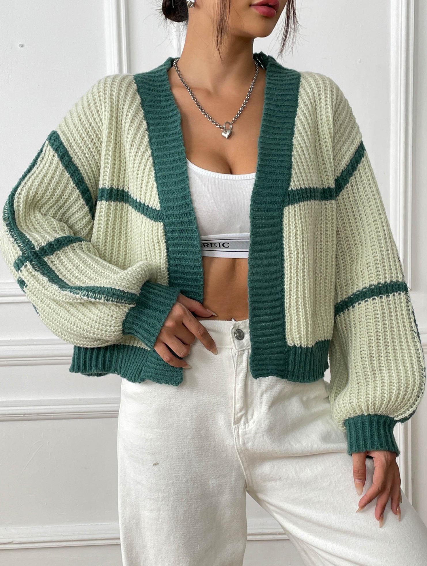Casual loose jacket contrast color cardigan
