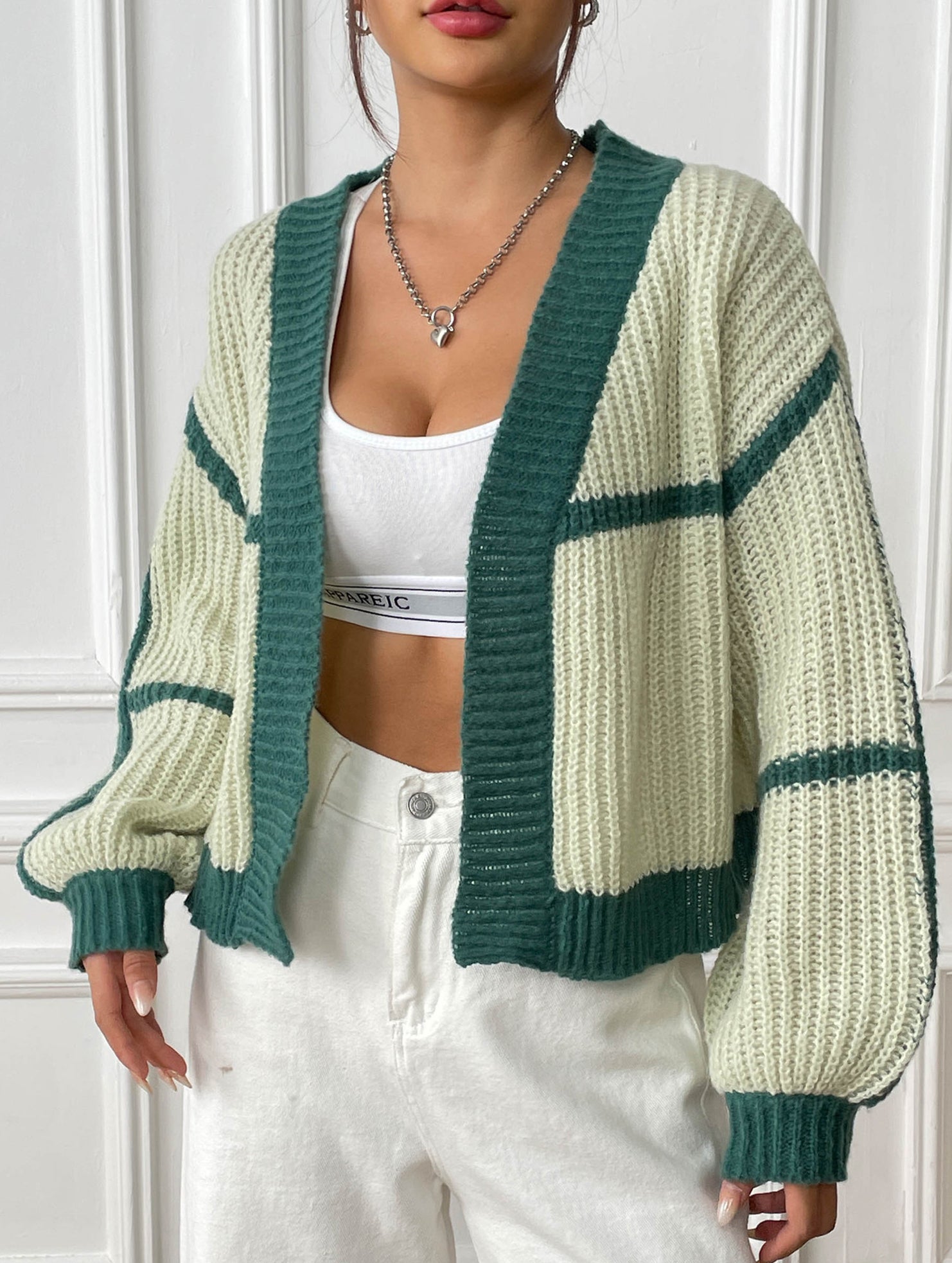 Casual loose jacket contrast color cardigan