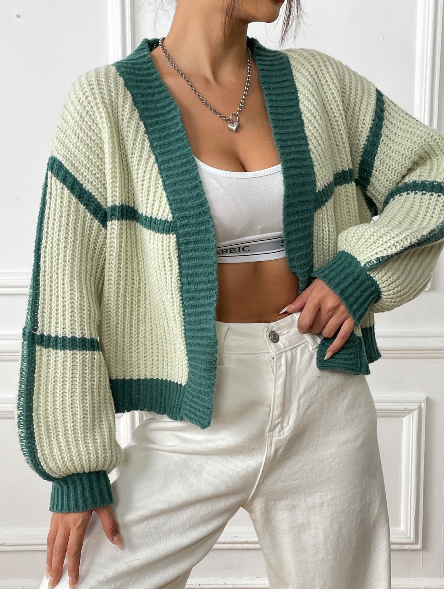 Casual loose jacket contrast color cardigan