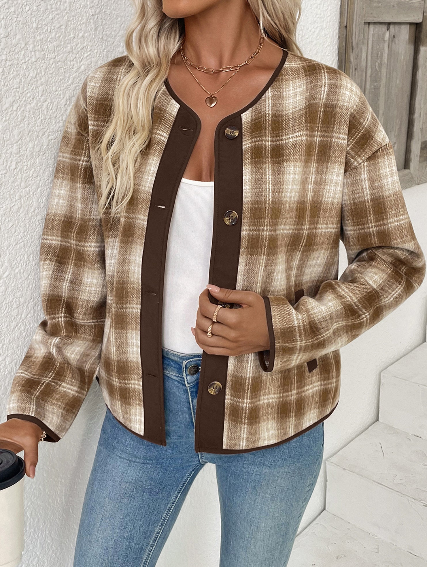 Versatile Plush Plaid Cardigan