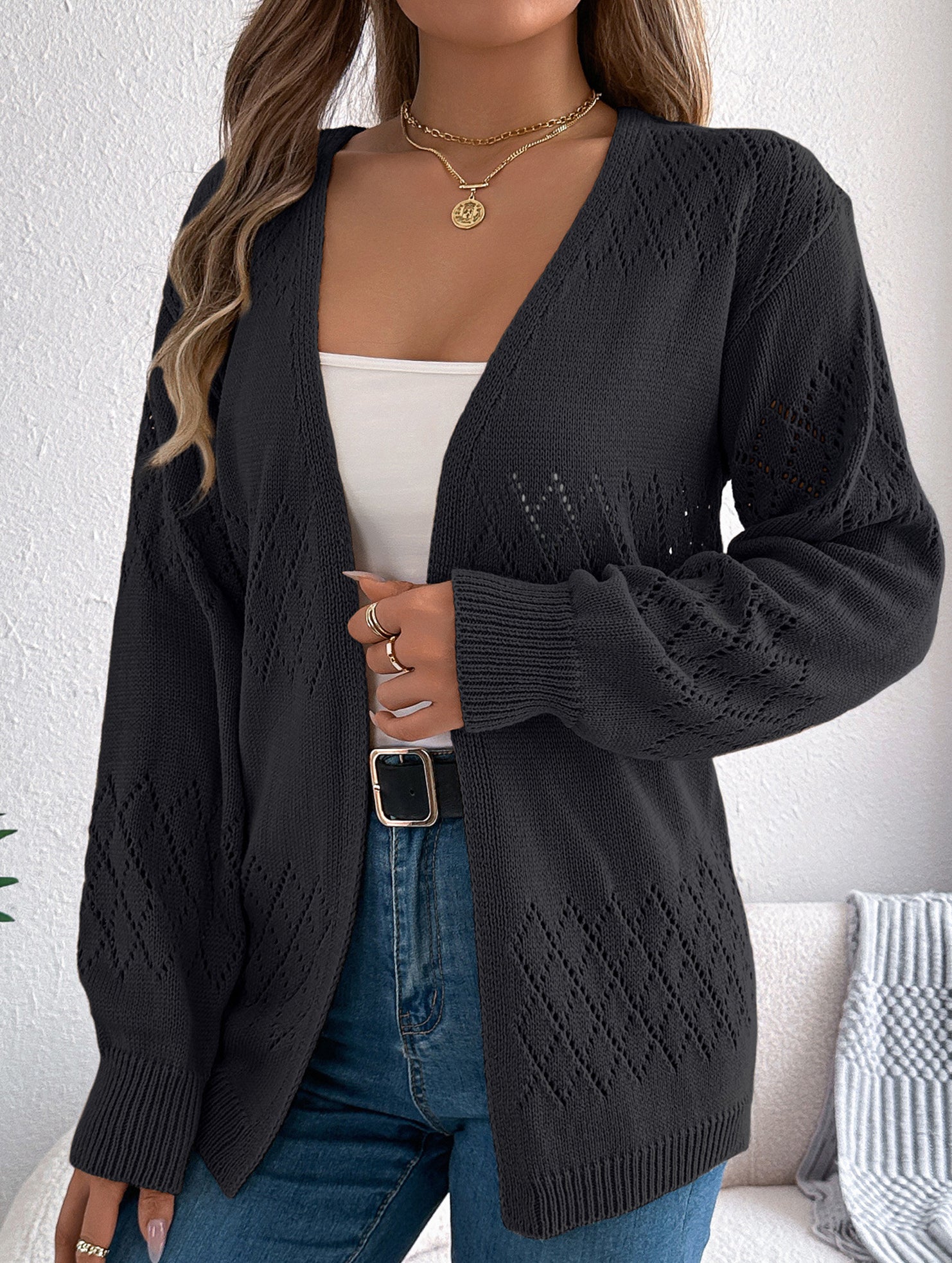 Casual solid color hollow cardigan sweater