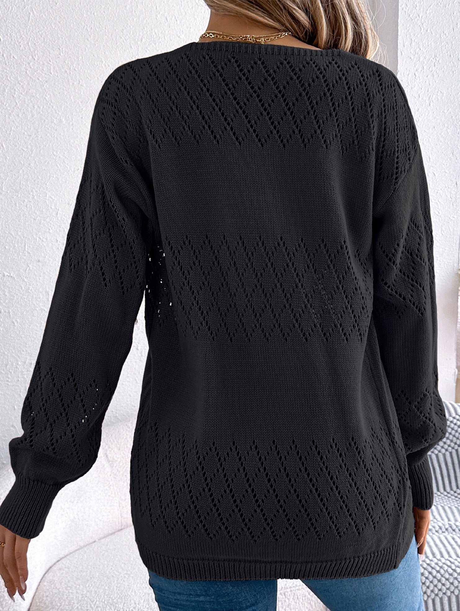 Casual solid color hollow cardigan sweater