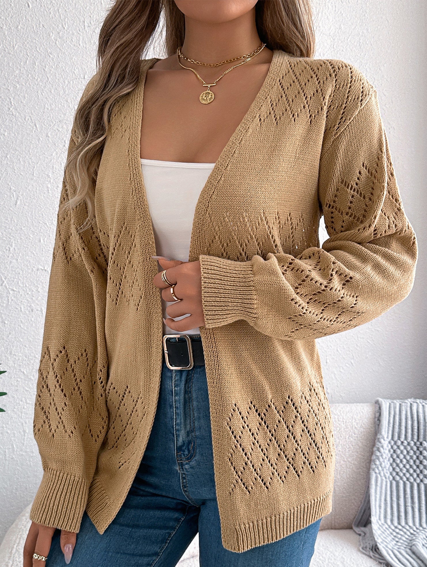 Casual solid color hollow cardigan sweater