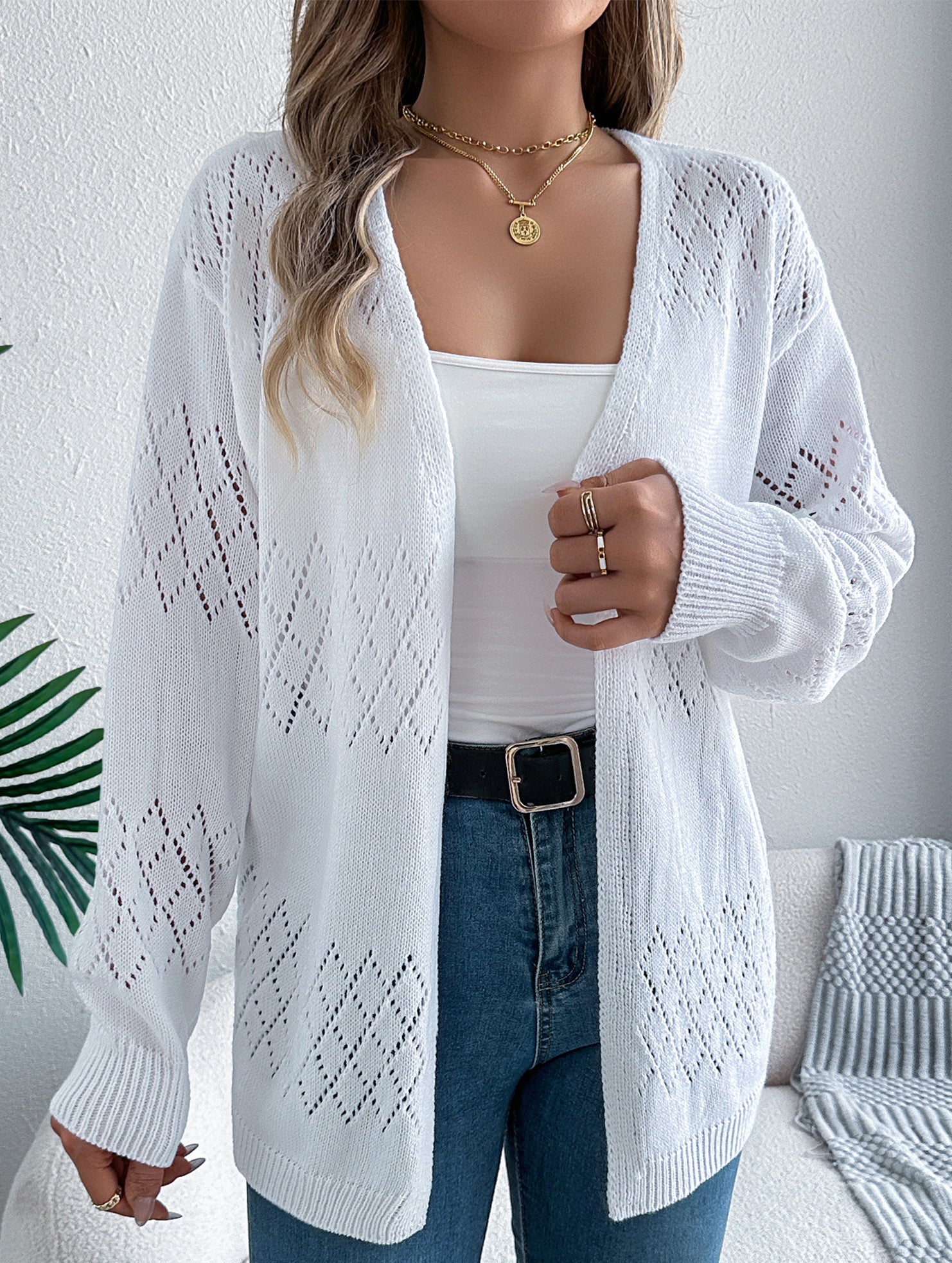 Casual solid color hollow cardigan sweater