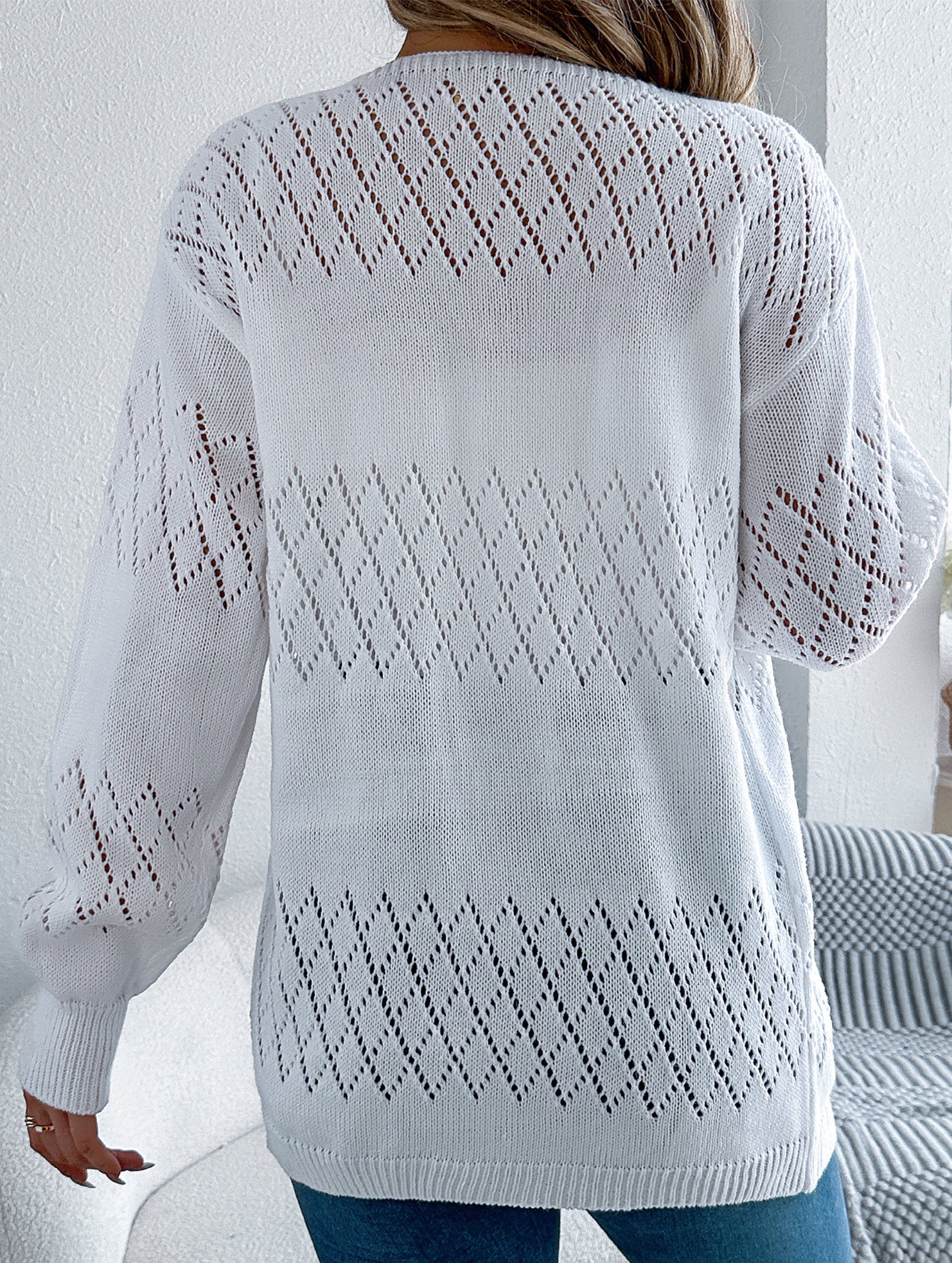 Casual solid color hollow cardigan sweater