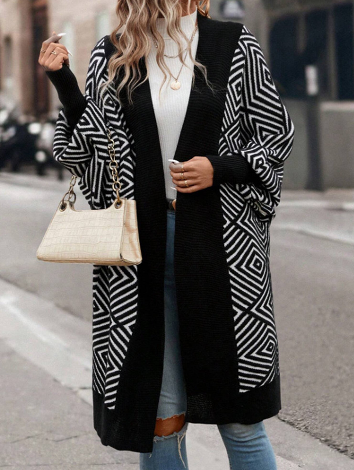Loose Striped V-Neck Casual Cardigan