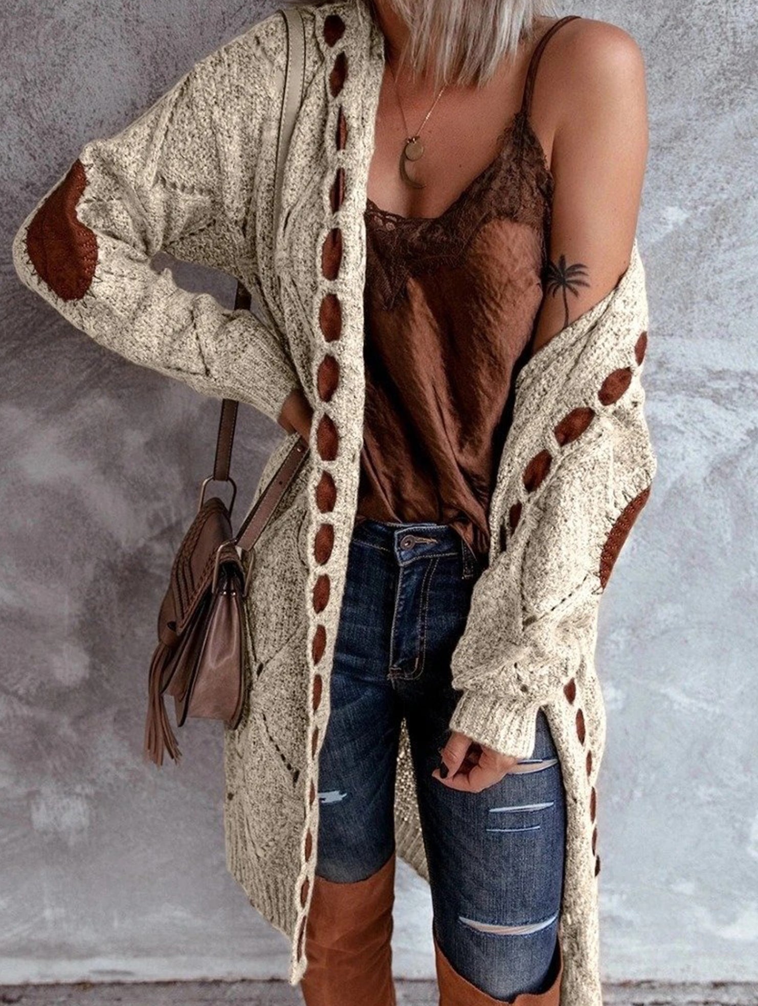 mid-length knitted cardigan sweater