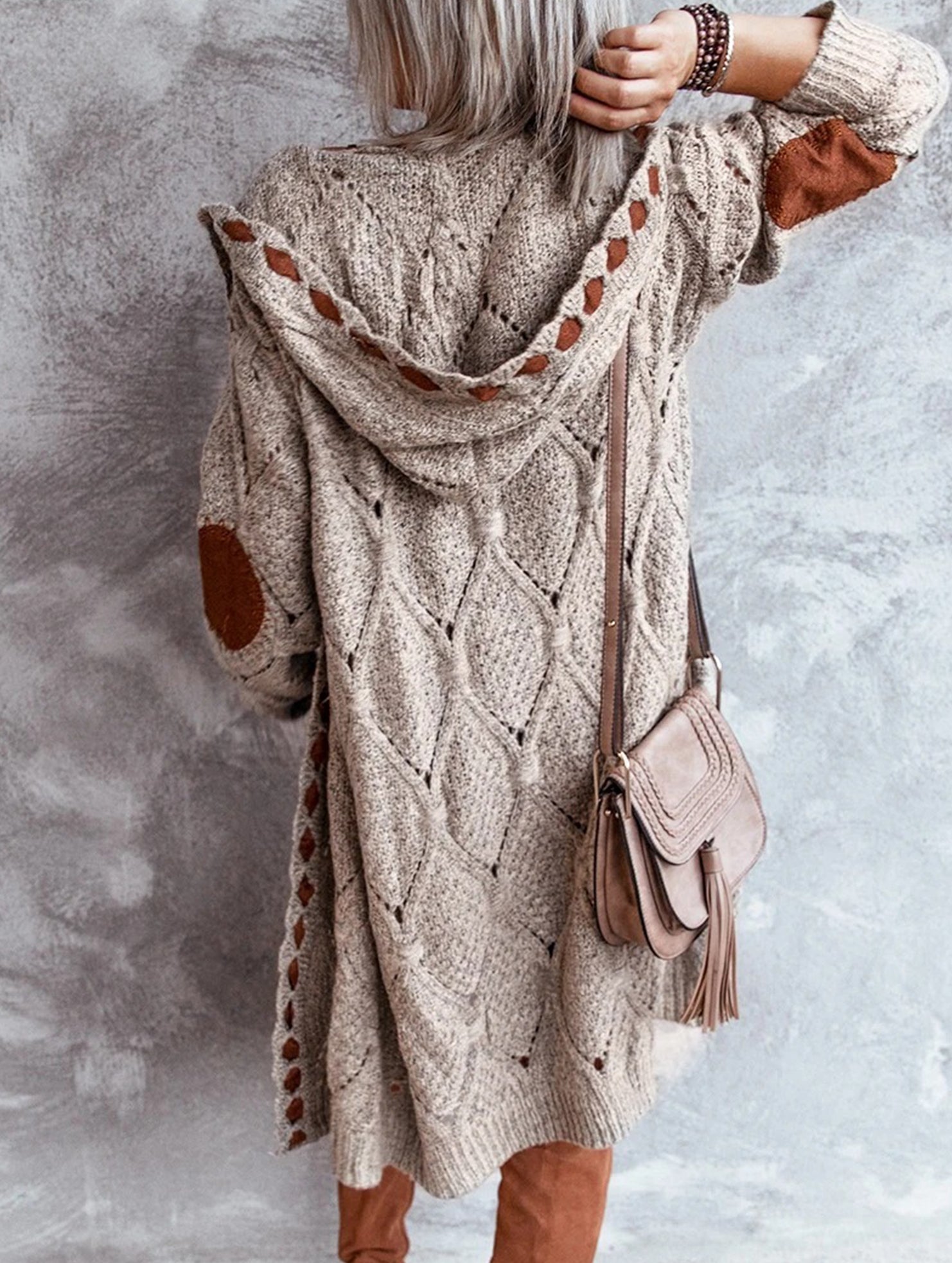 mid-length knitted cardigan sweater