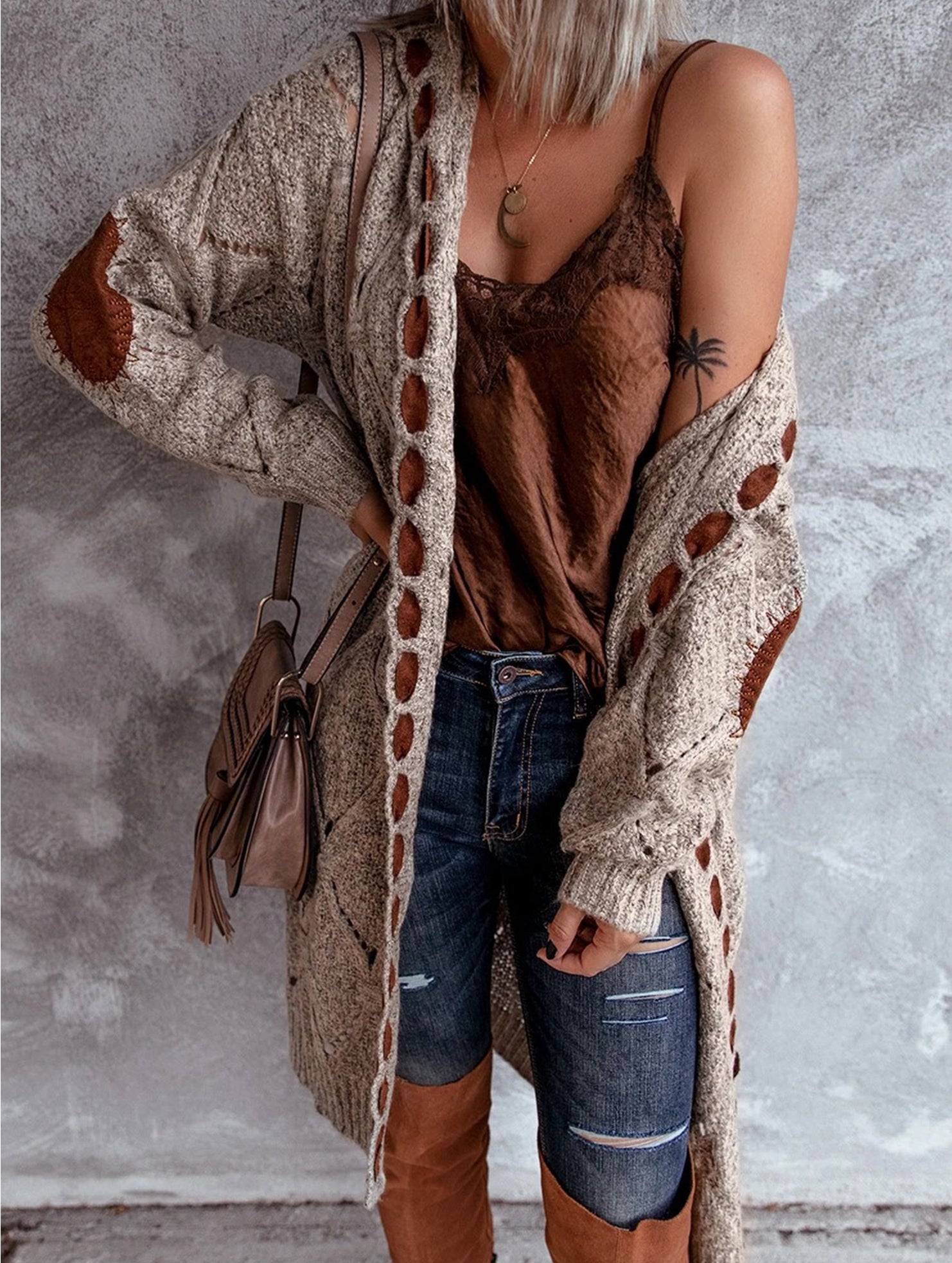 mid-length knitted cardigan sweater