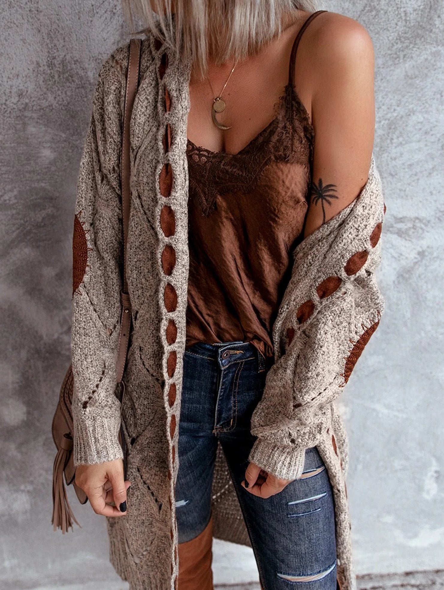mid-length knitted cardigan sweater