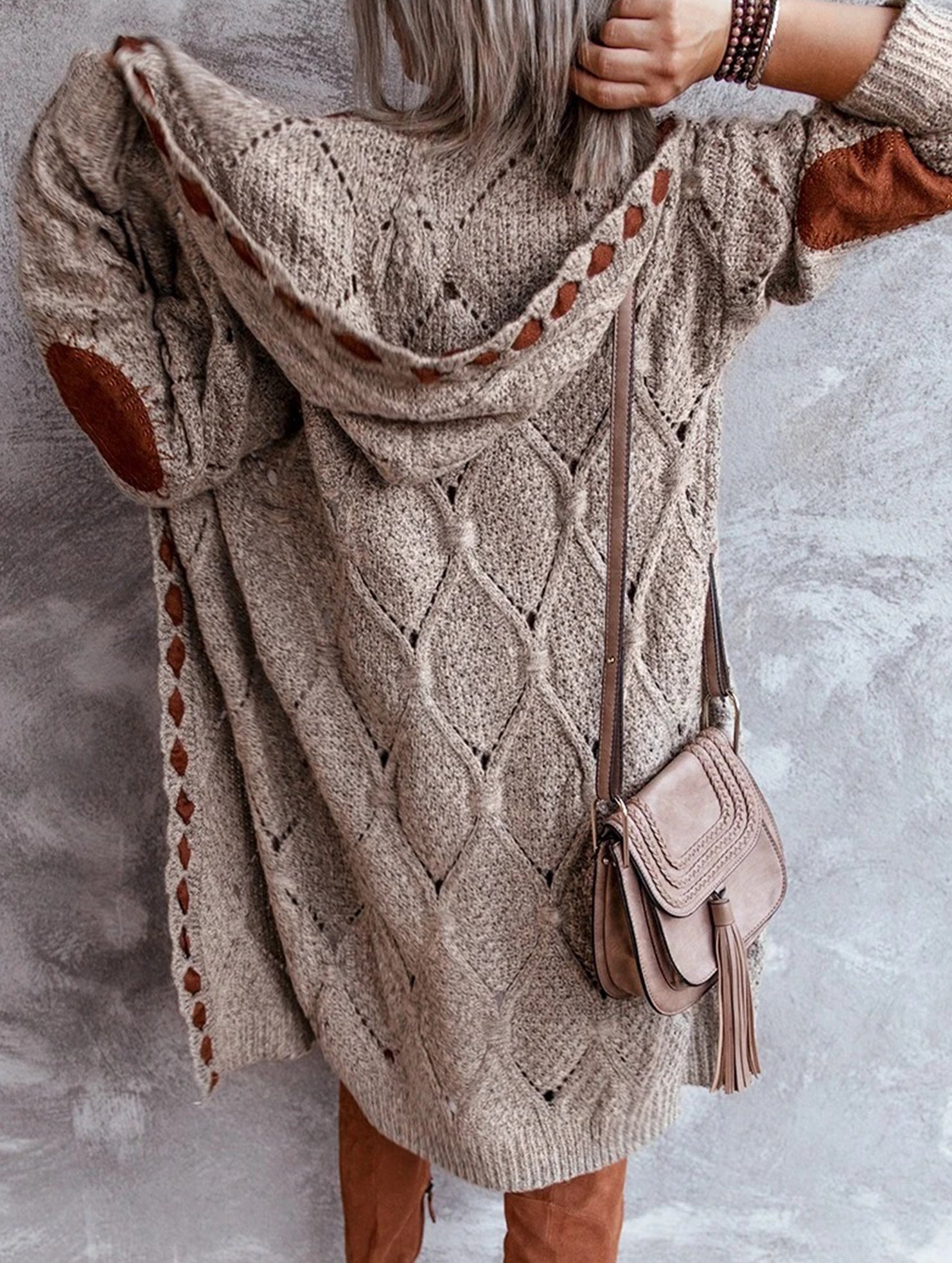 mid-length knitted cardigan sweater