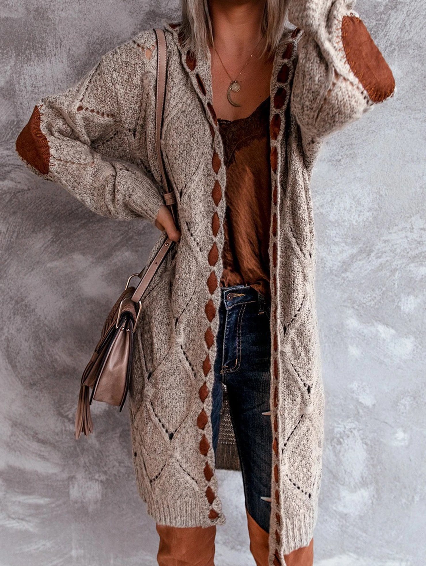 mid-length knitted cardigan sweater