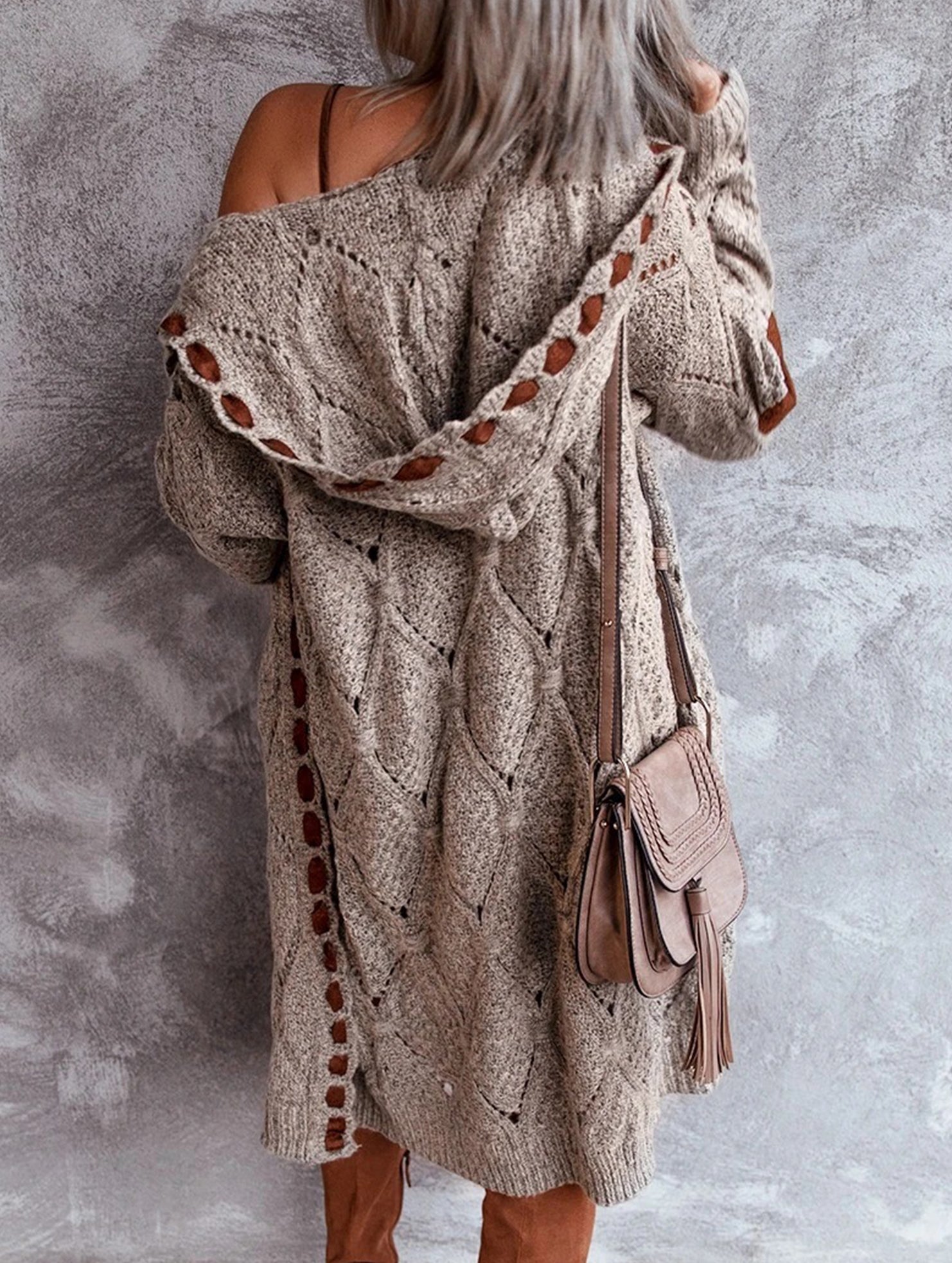 mid-length knitted cardigan sweater