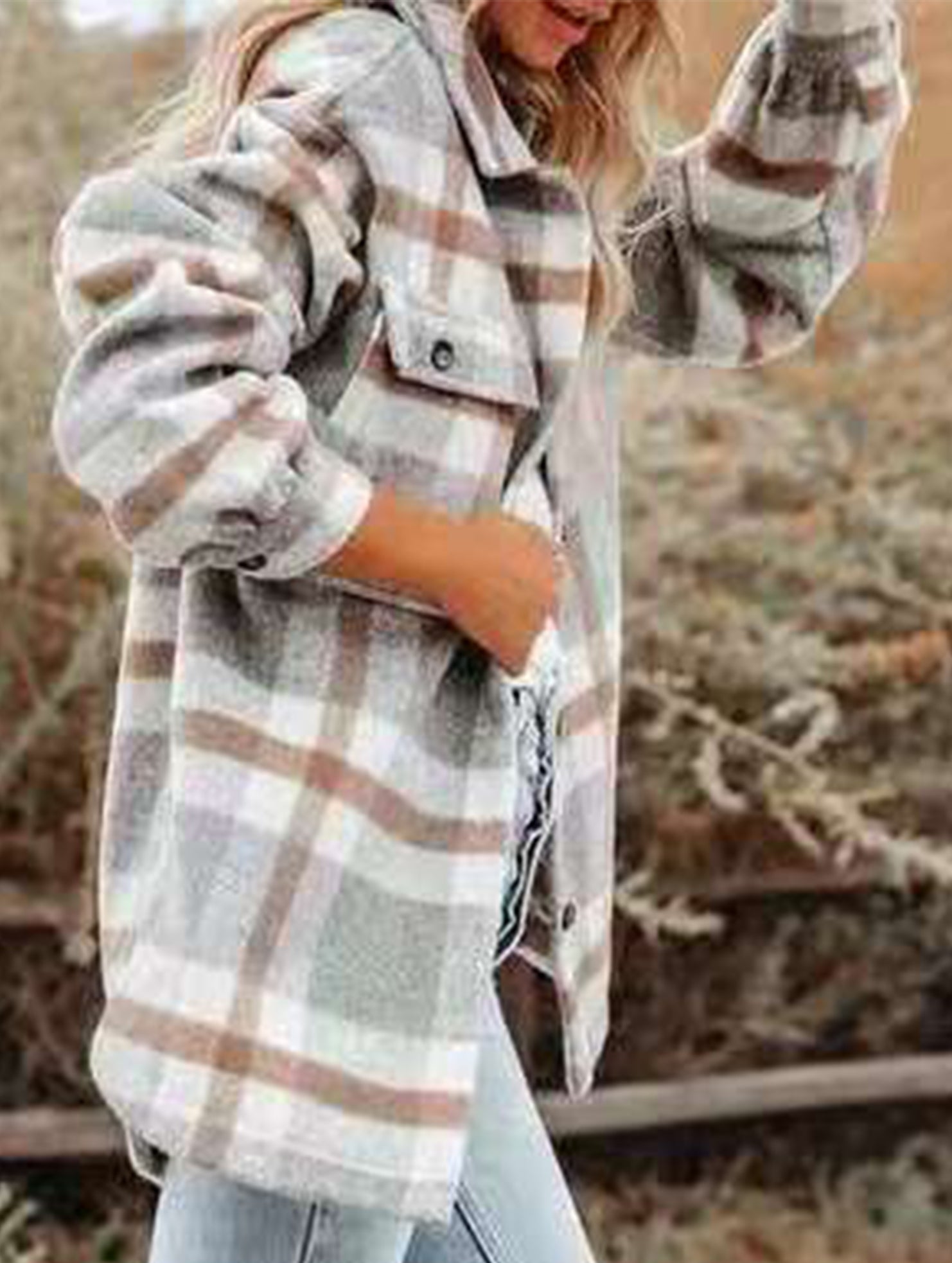 Casual loose plaid long-sleeved shirt