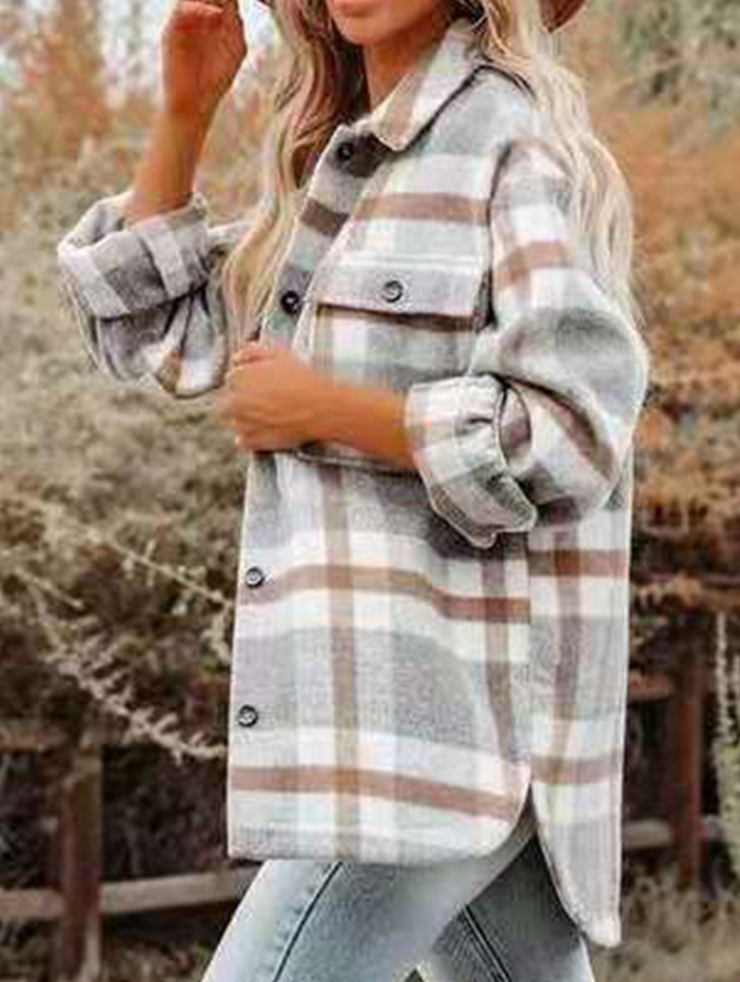 Casual loose plaid long-sleeved shirt