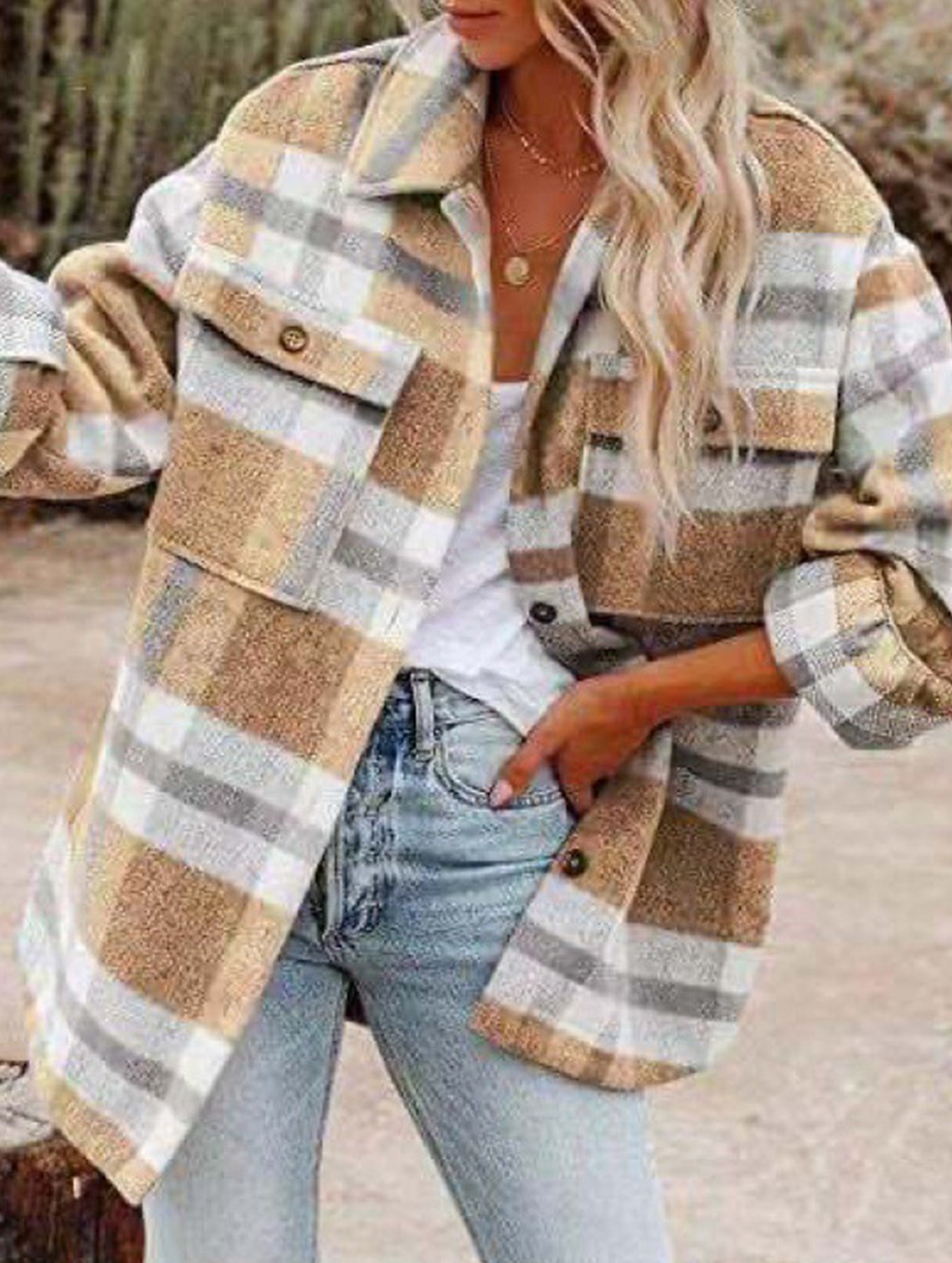 Casual loose plaid long-sleeved shirt