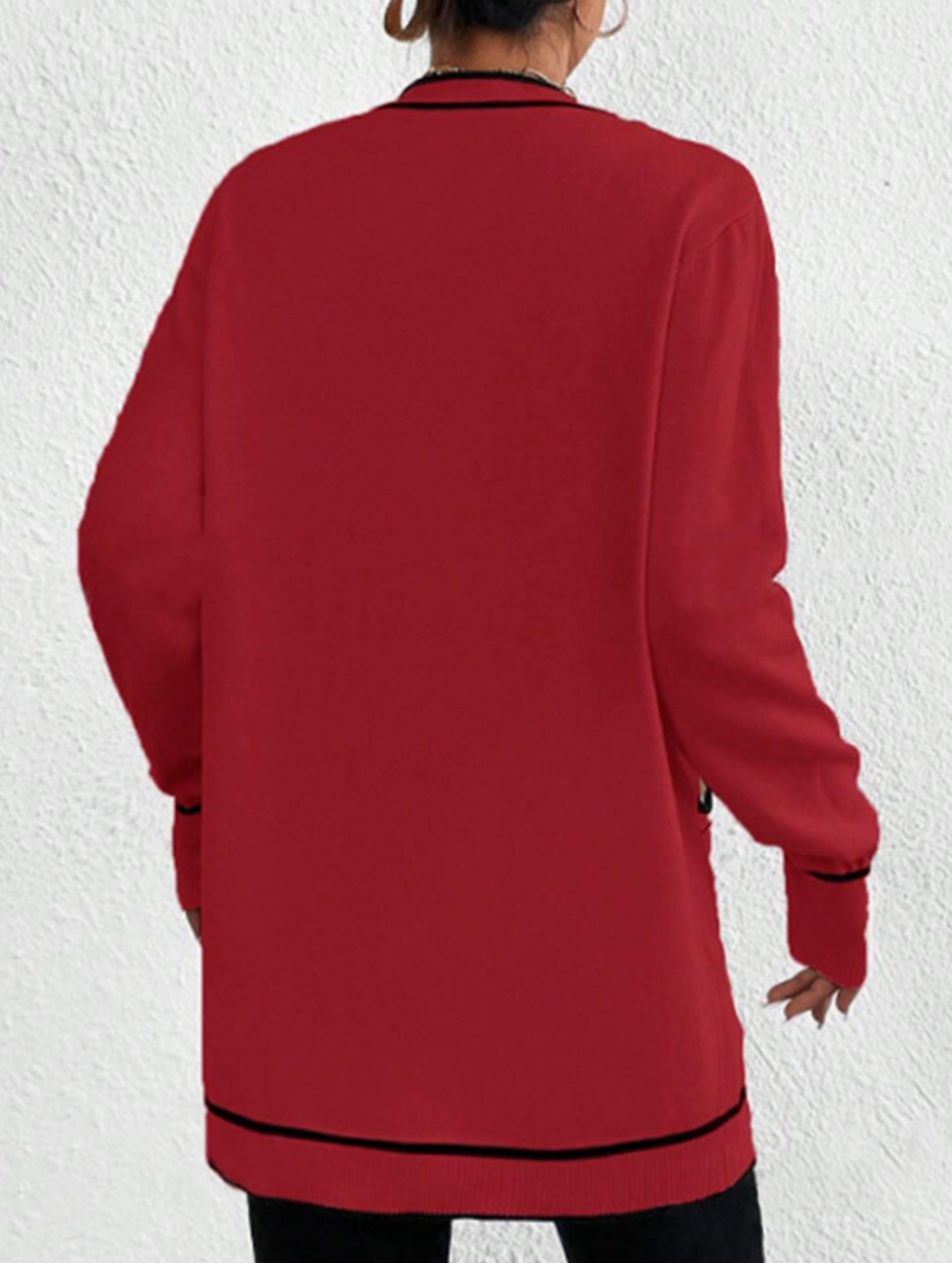 Loose knitted V-neck long-sleeved cardigan