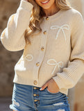 Versatile Bow Embroidered Knitted Cardigan