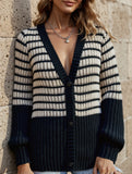 Black and white striped knitted cardigan