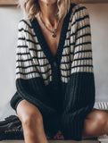 Black and white striped knitted cardigan