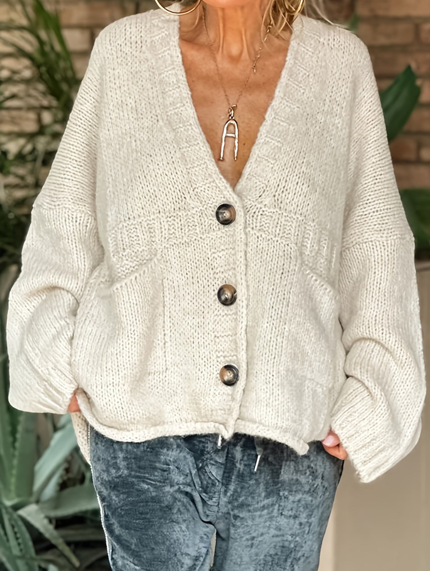 Loose slimming cardigan V-neck sweater