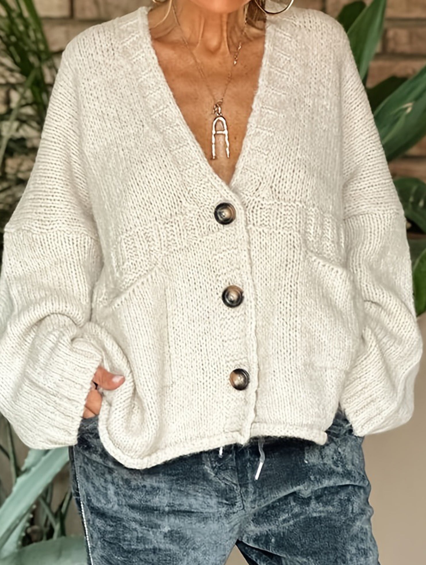 Loose slimming cardigan V-neck sweater
