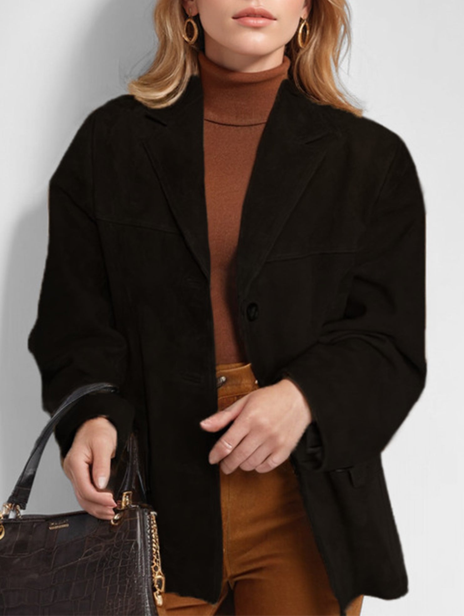 Vintage Brown Loose Pocket Long Sleeve Blazer