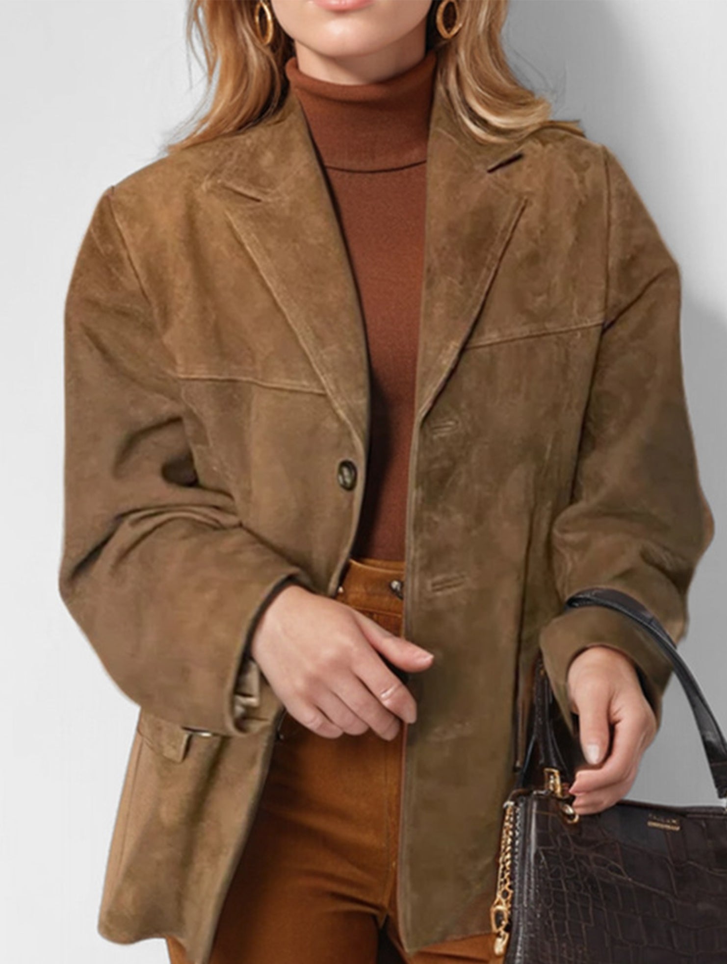 Vintage Brown Loose Pocket Long Sleeve Blazer