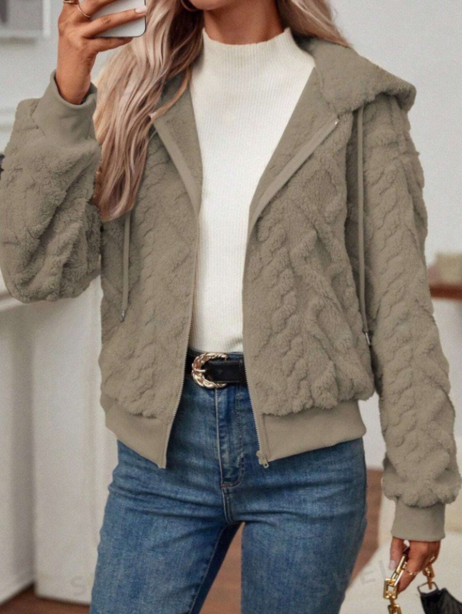 Simple zipper stand collar loose jacket