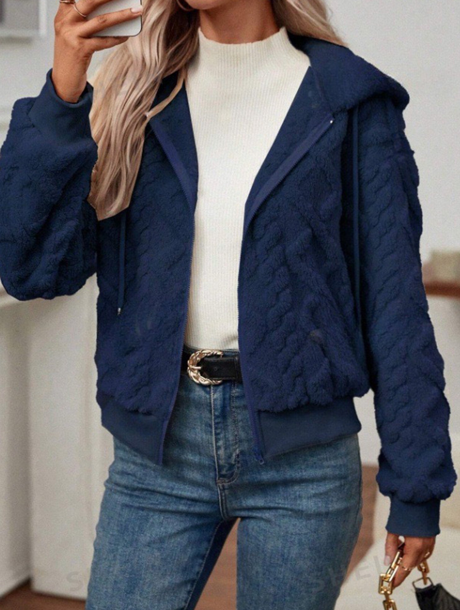 Simple zipper stand collar loose jacket