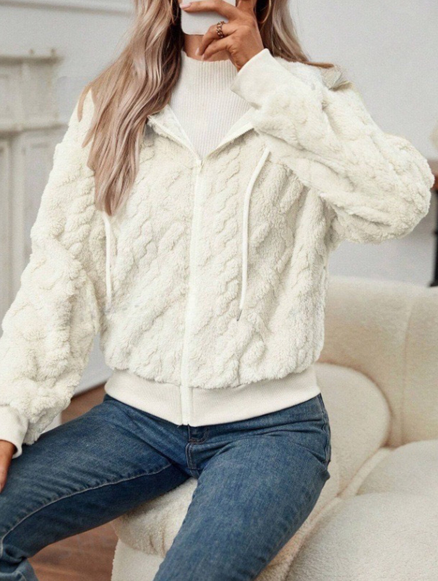 Simple zipper stand collar loose jacket