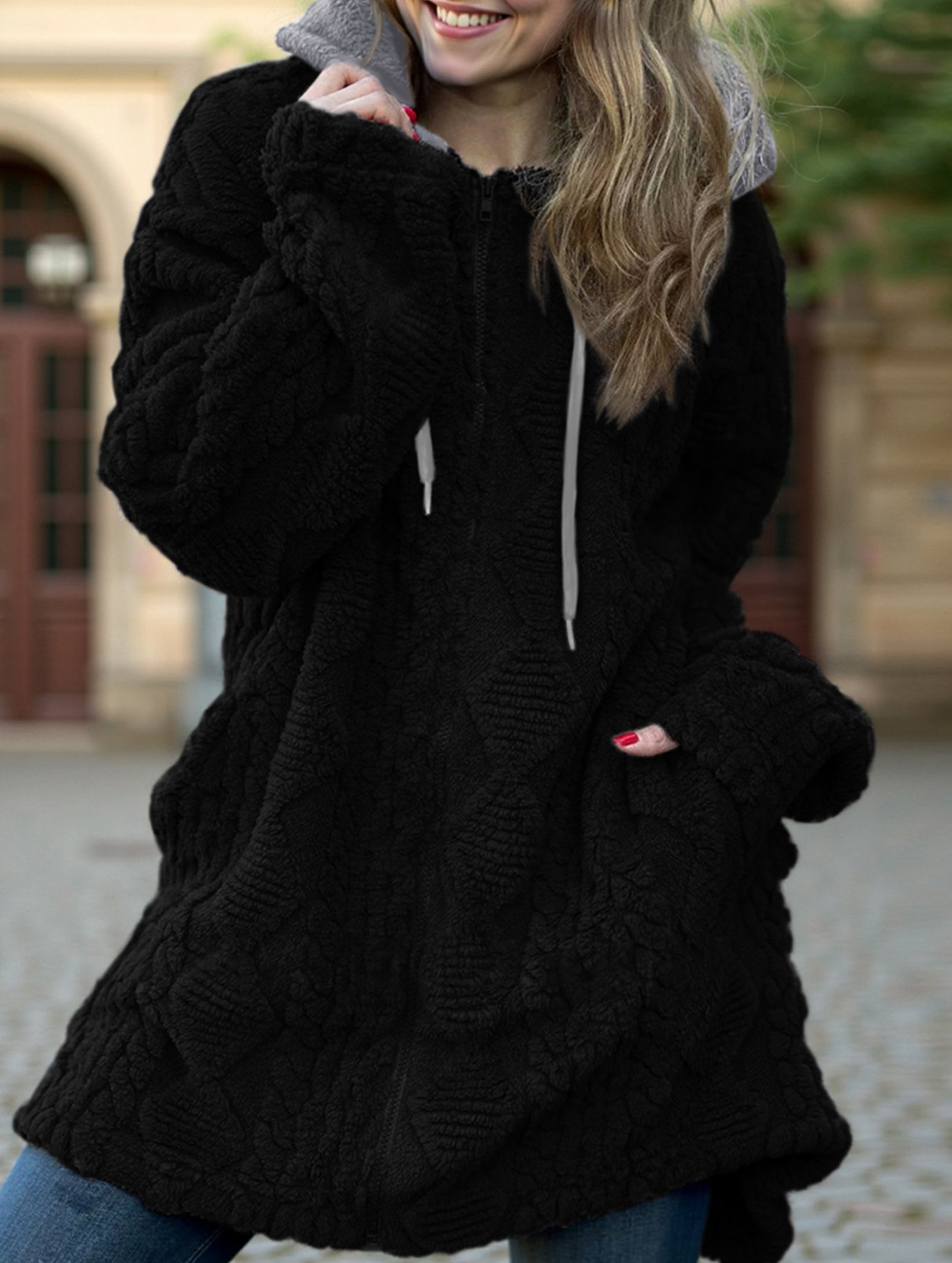 Casual hooded solid color long-sleeved jacket