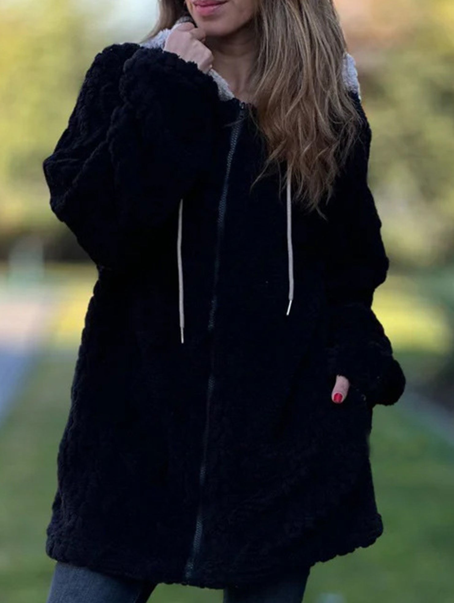 Casual hooded solid color long-sleeved jacket