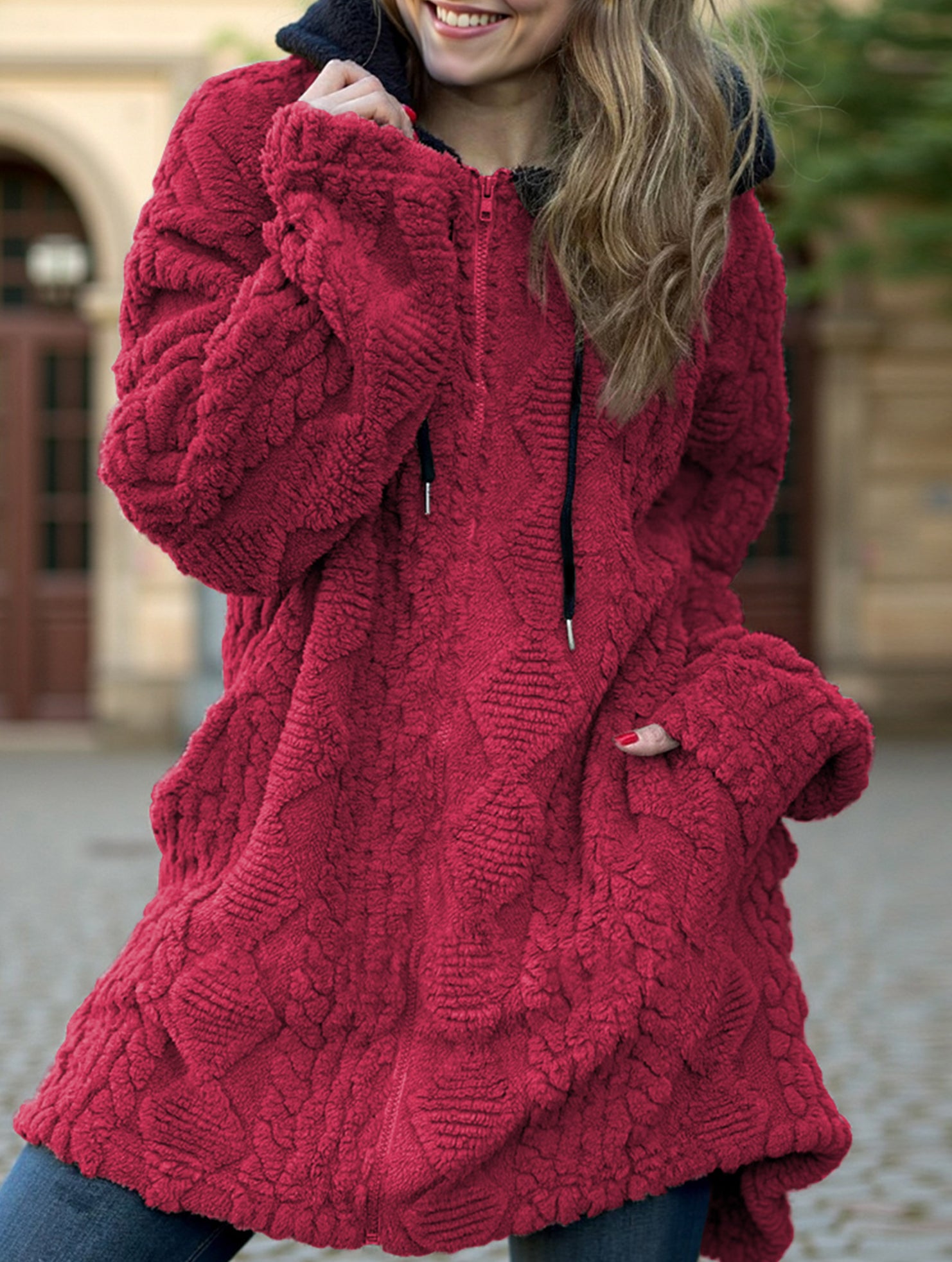 Casual hooded solid color long-sleeved jacket