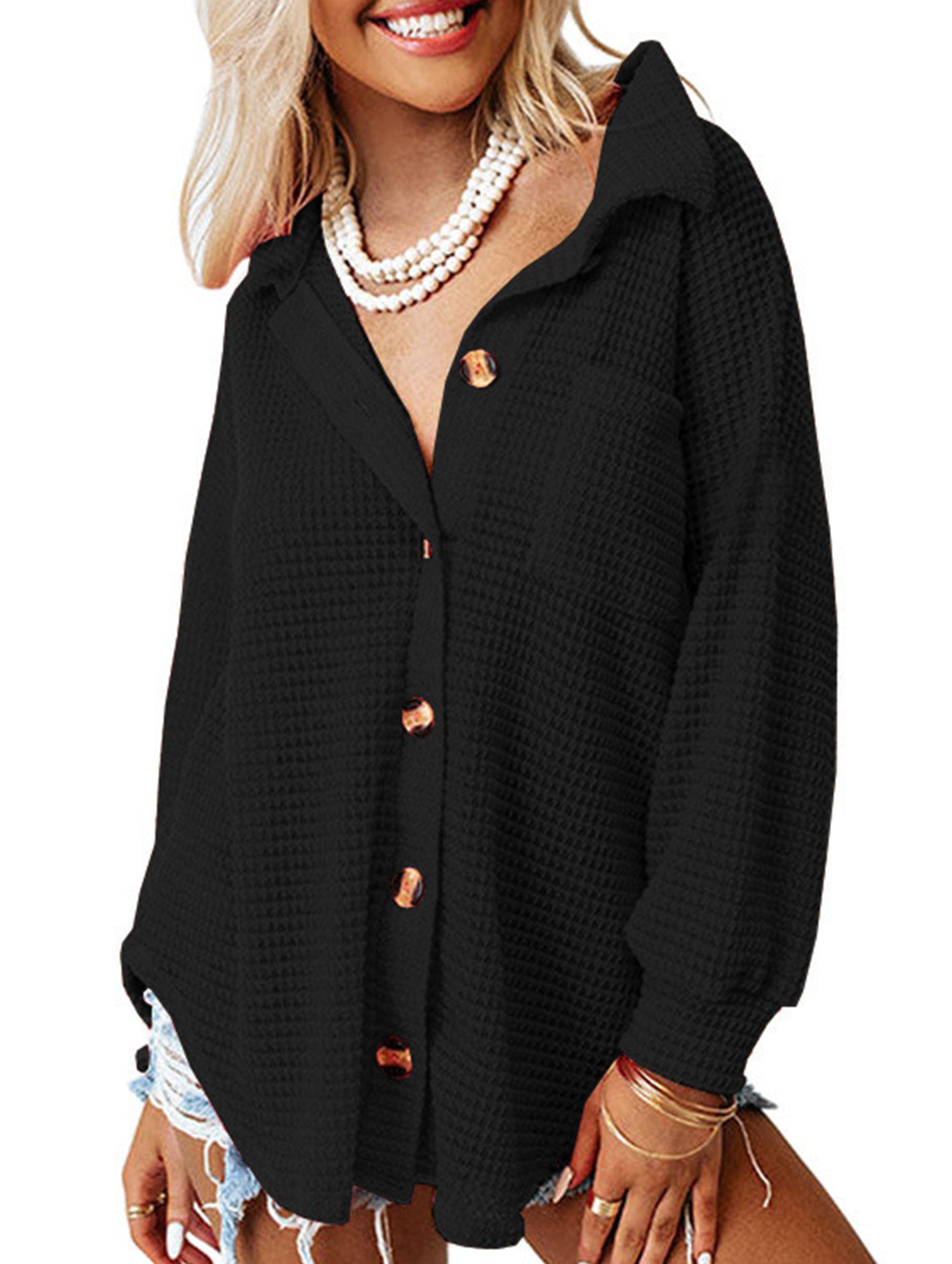 Solid color long-sleeved open-cardigan sweater