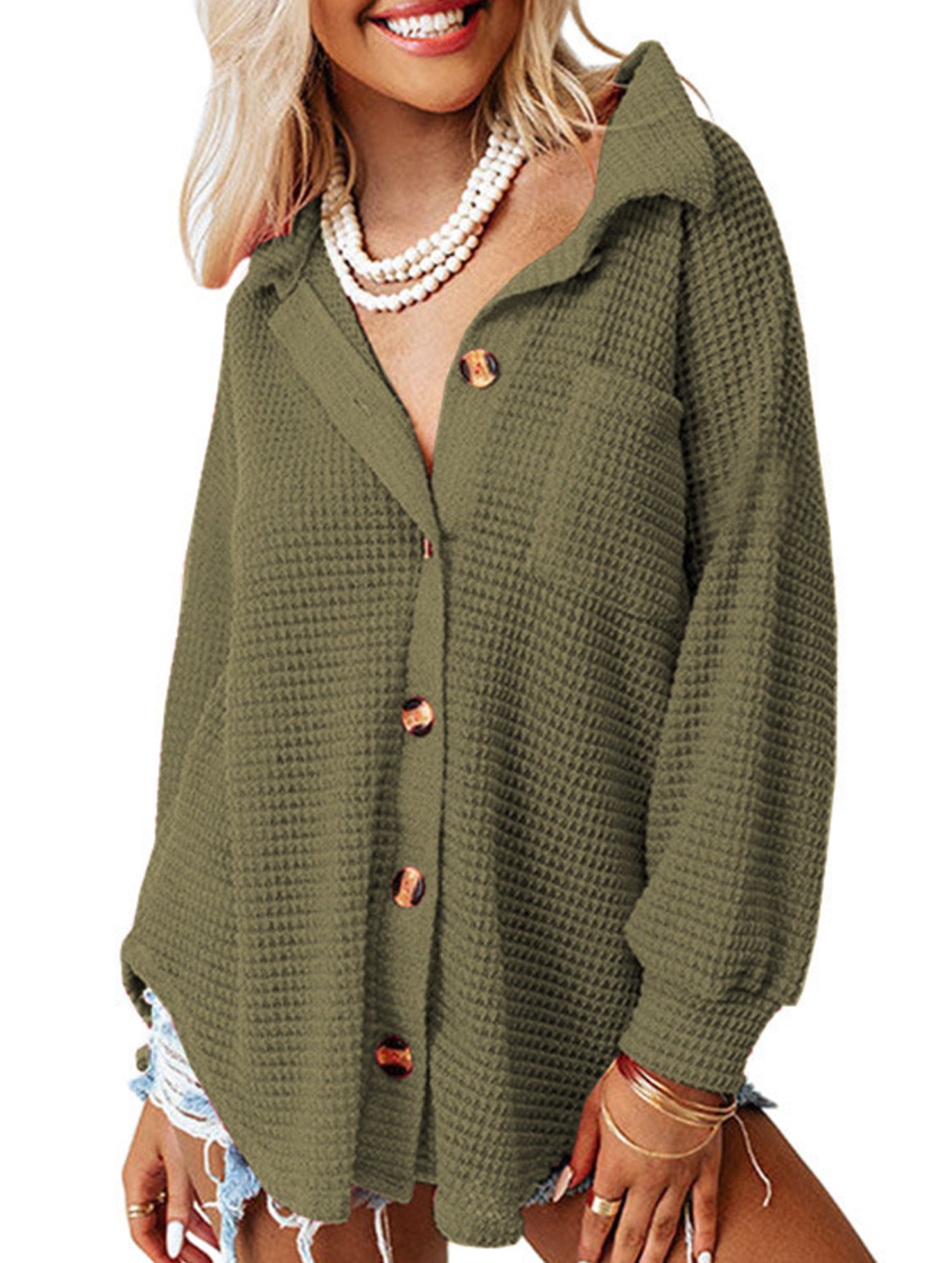 Solid color long-sleeved open-cardigan sweater