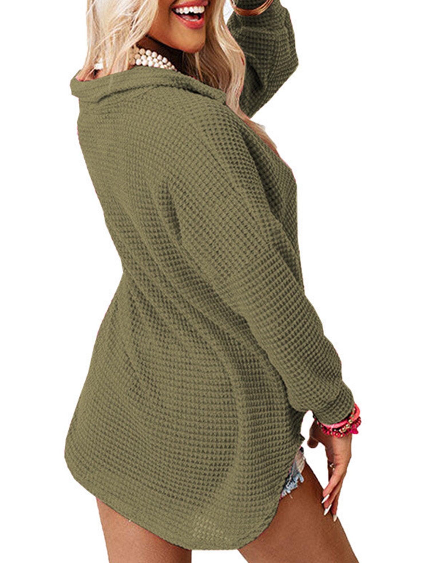 Solid color long-sleeved open-cardigan sweater