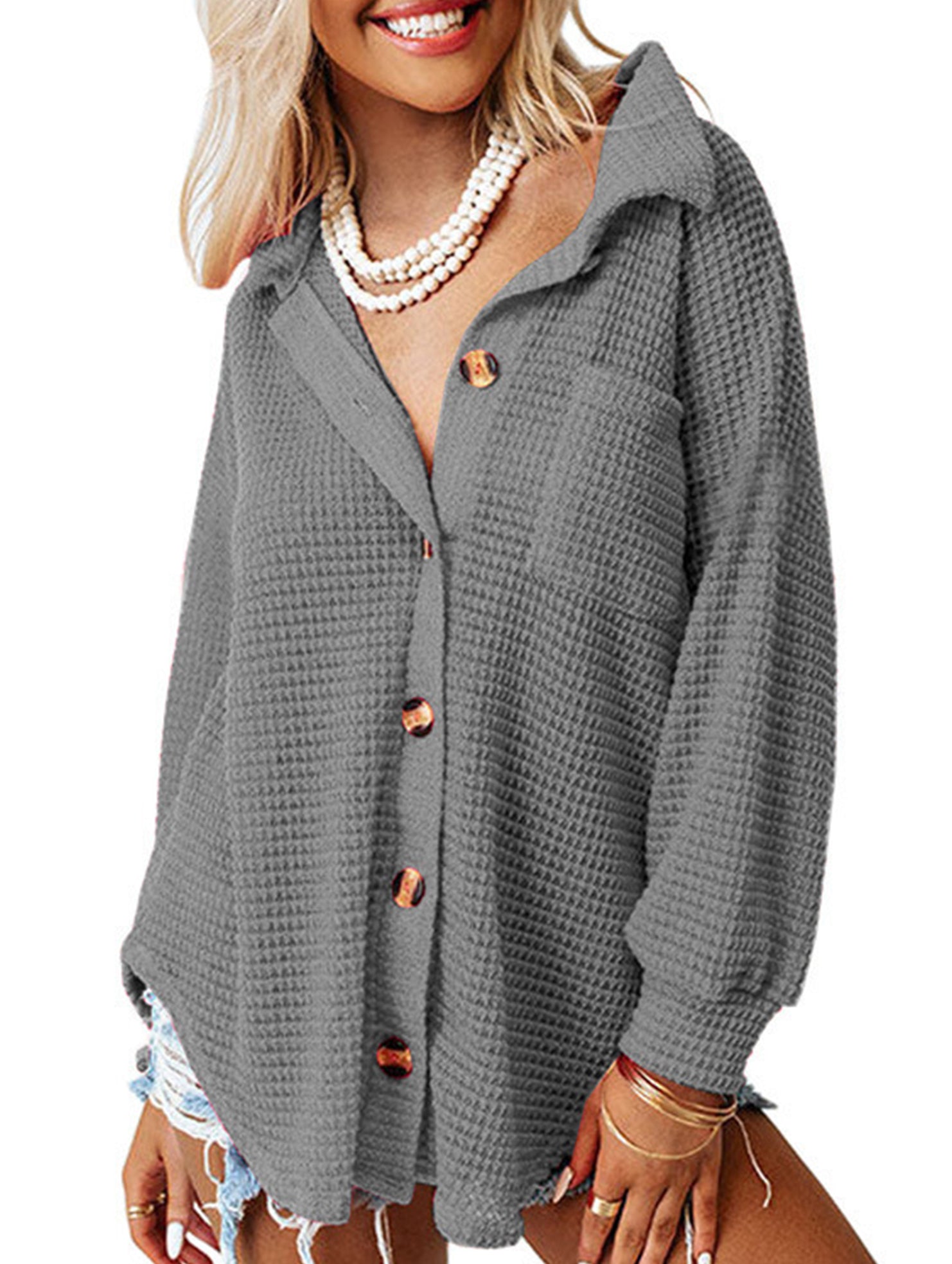 Solid color long-sleeved open-cardigan sweater