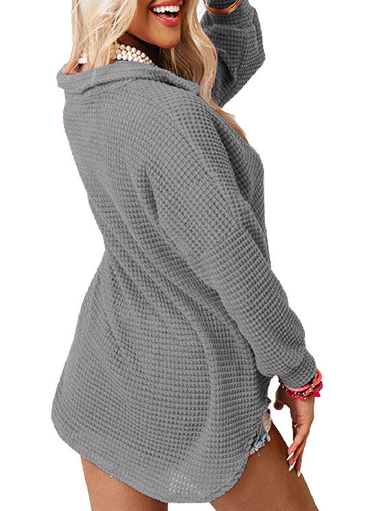 Solid color long-sleeved open-cardigan sweater