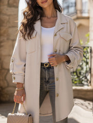 Button mid-length shirt jacket