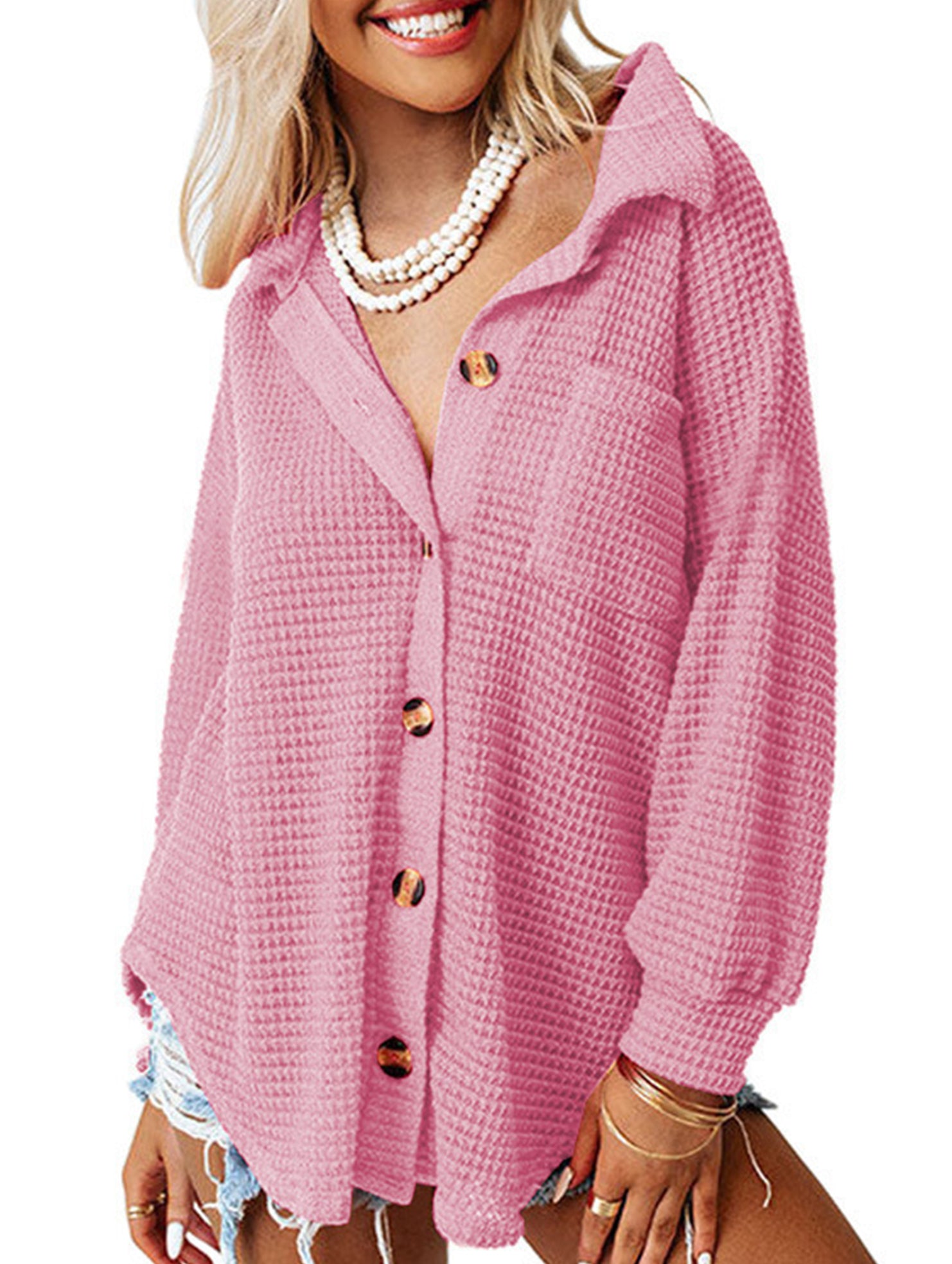 Solid color long-sleeved open-cardigan sweater