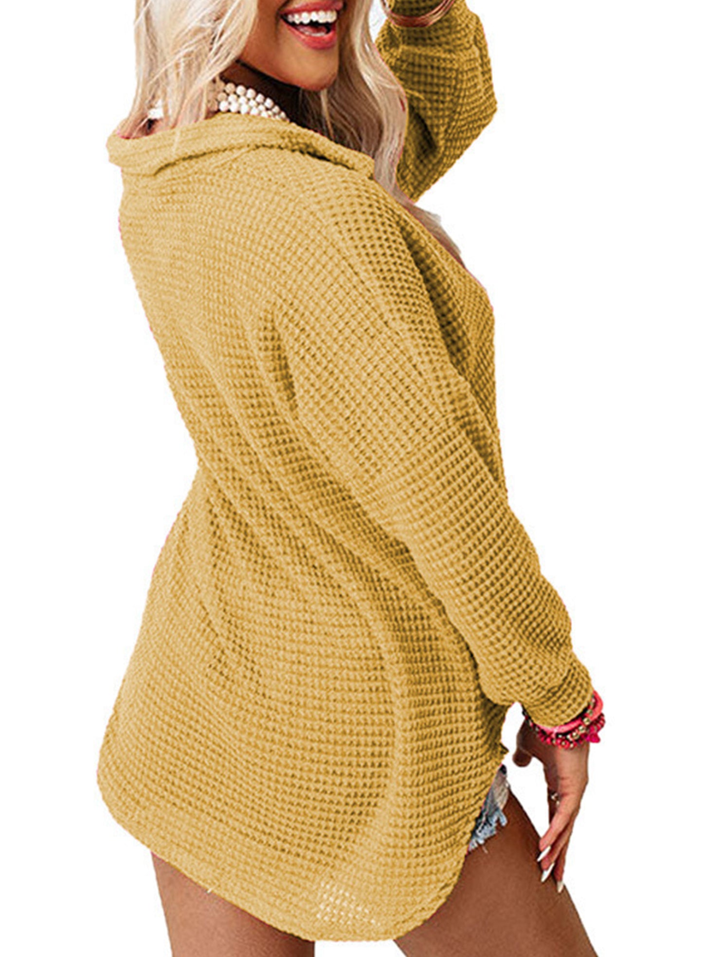 Solid color long-sleeved open-cardigan sweater