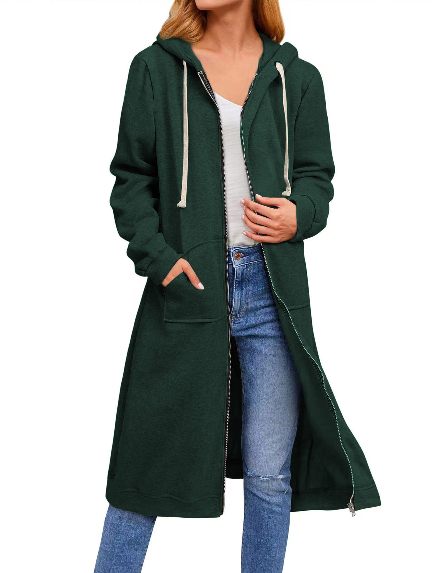 Loose zip-up long cardigan jacket