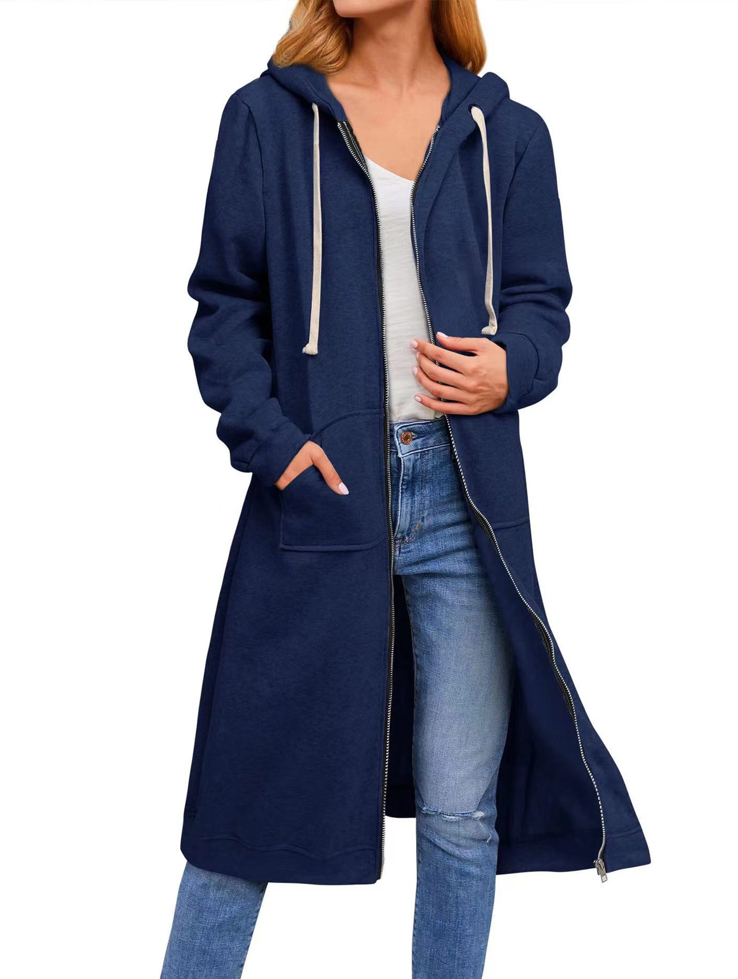 Loose zip-up long cardigan jacket