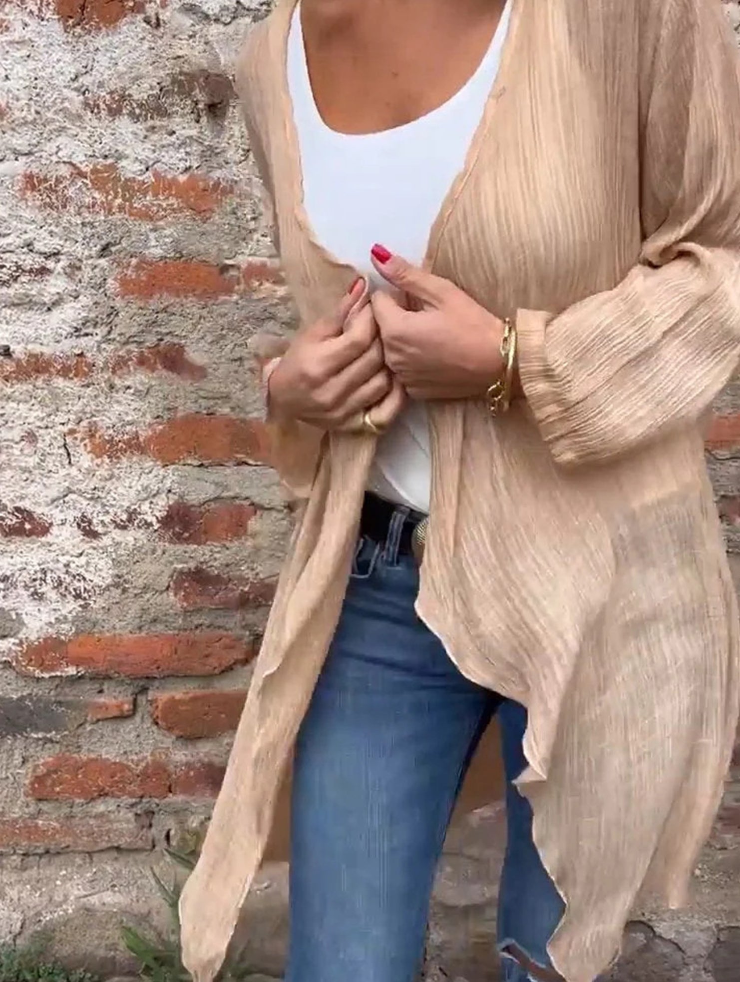 Long solid color casual long-sleeved cardigan