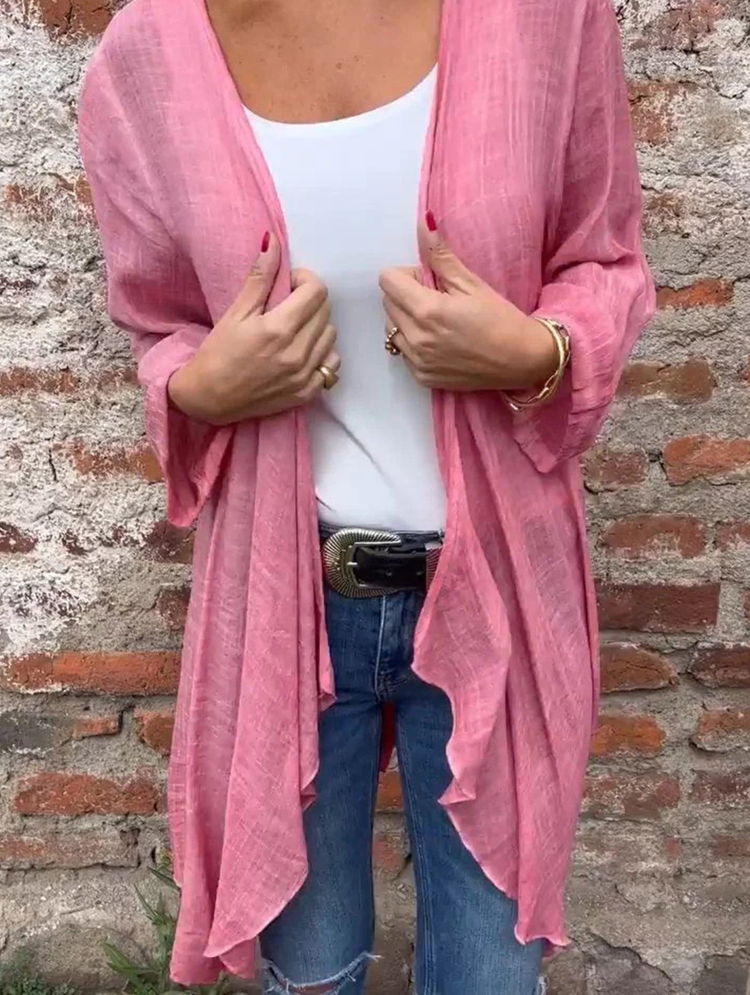 Long solid color casual long-sleeved cardigan