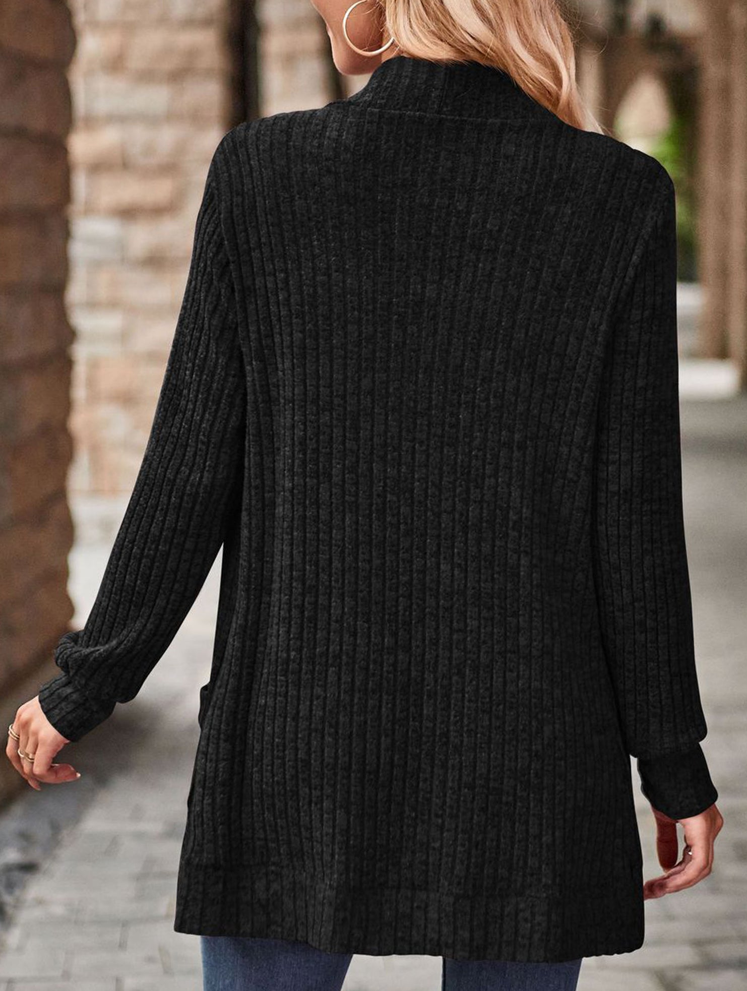 Solid color casual stitching long-sleeved cardigan